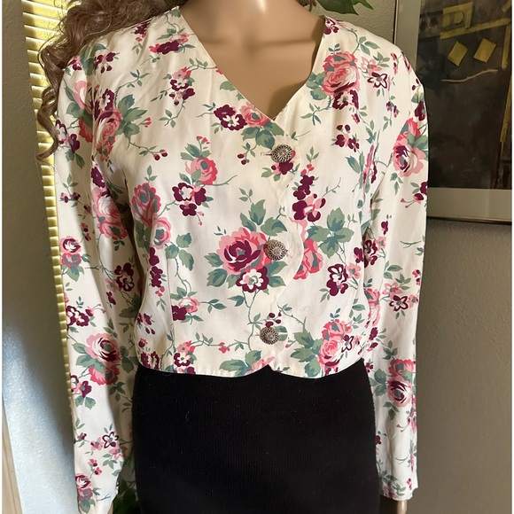 Jacket ladies white w/flower print pink and red Sz med - Picture 1 of 5